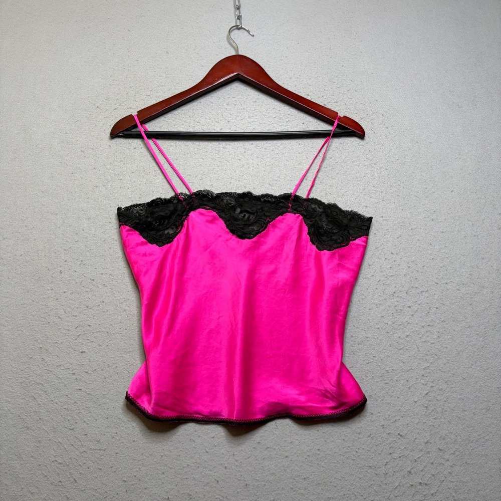 Nordstrom Camisole Women Medium Pink 100% Silk Lace Trim Vintage 90s Y2K R64